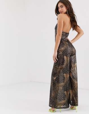 leopard print wide leg jumpsuit