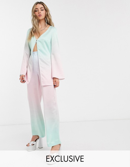 House Of Stars wide leg trousers in pastel rainbow satin co-ord