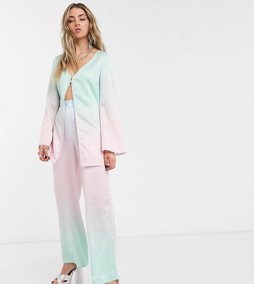 House Of Stars wide leg trousers in pastel rainbow satin co-ord-Multi