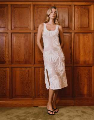 House of Sunny applique sea shell midaxi dress in white