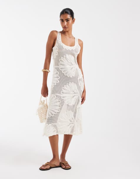 House of Sunny applique sea shell midaxi dress in white - view 1