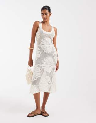 House Of Sunny Appliquéd Sea Shells Midi Dress In White