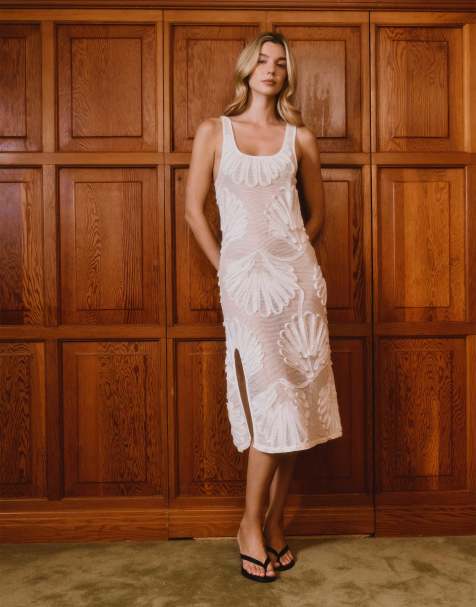 House of Sunny appliquéd sea shells midi dress in white - view 1