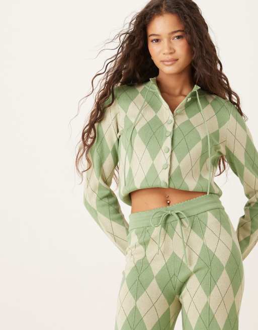 House of Sunny Argyle co-ord lounge set in matcha green, 3 of 3