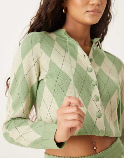 House of Sunny Argyle co-ord lounge cardigan in matcha green | ASOS