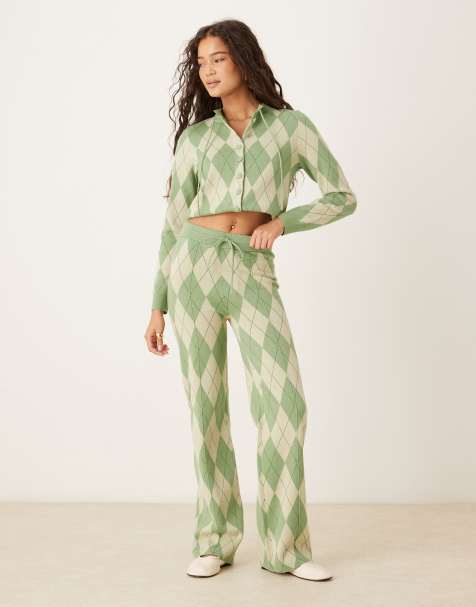 House of Sunny Argyle co-ord lounge pant in matcha green - view 1