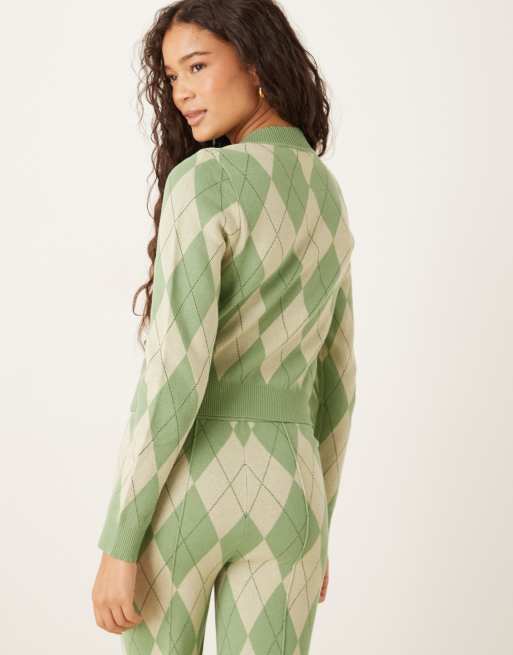 House of Sunny Argyle lounge cardigan in matcha green - part of a