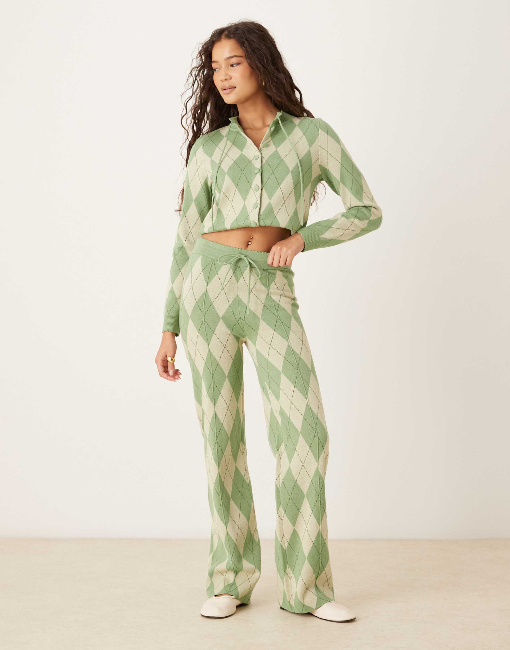 house of sunny argyle lounge pants in matcha green - part of a set