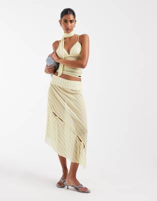 House Of Sunny Asymmetric Button Detailing Mesh Midaxi Skirt In Yellow