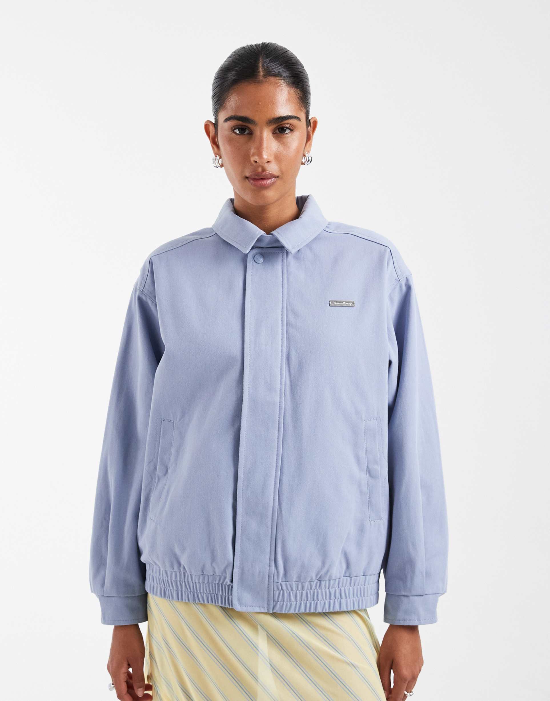 house of sunny babyplaid relaxed harrington jacket in sky blue