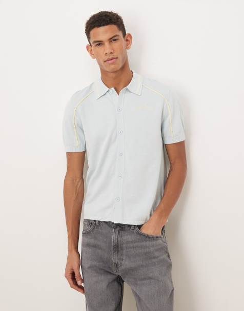 House of Sunny button down knitted polo in sky blue