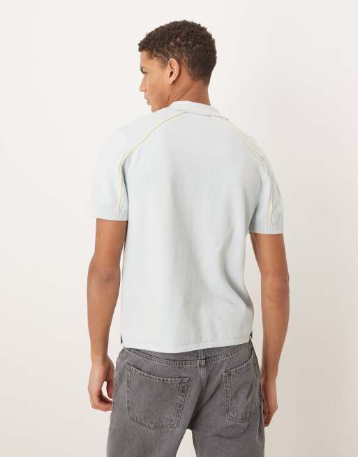 House of Sunny button down knitted polo in sky blue, 3 of 5