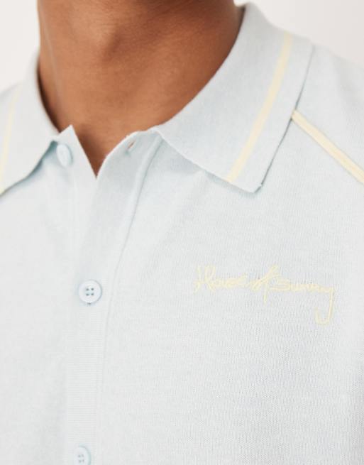 House of Sunny button down knitted polo in sky blue, 5 of 5