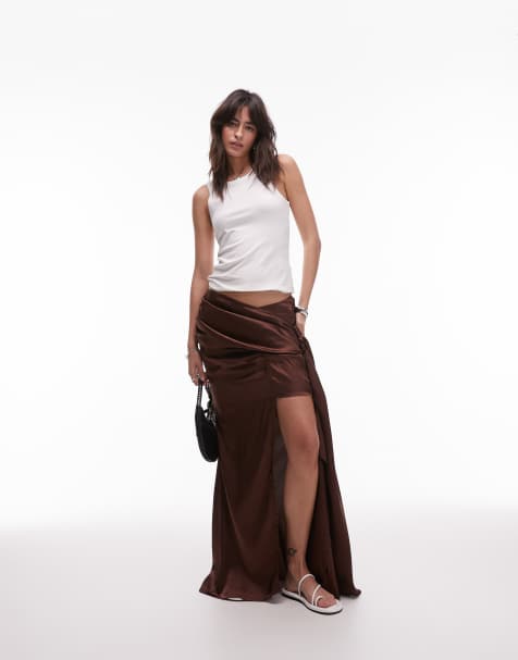 House of Sunny cascade floaty skirt in brown