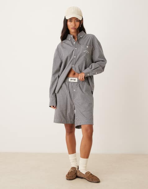 House of Sunny check lounge fit shorts co-ord in navy - view 1