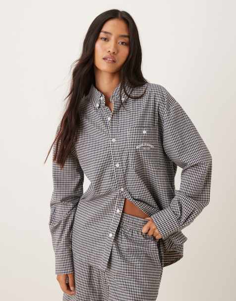 House of Sunny check oversized shirt co-ord in navy - view 1