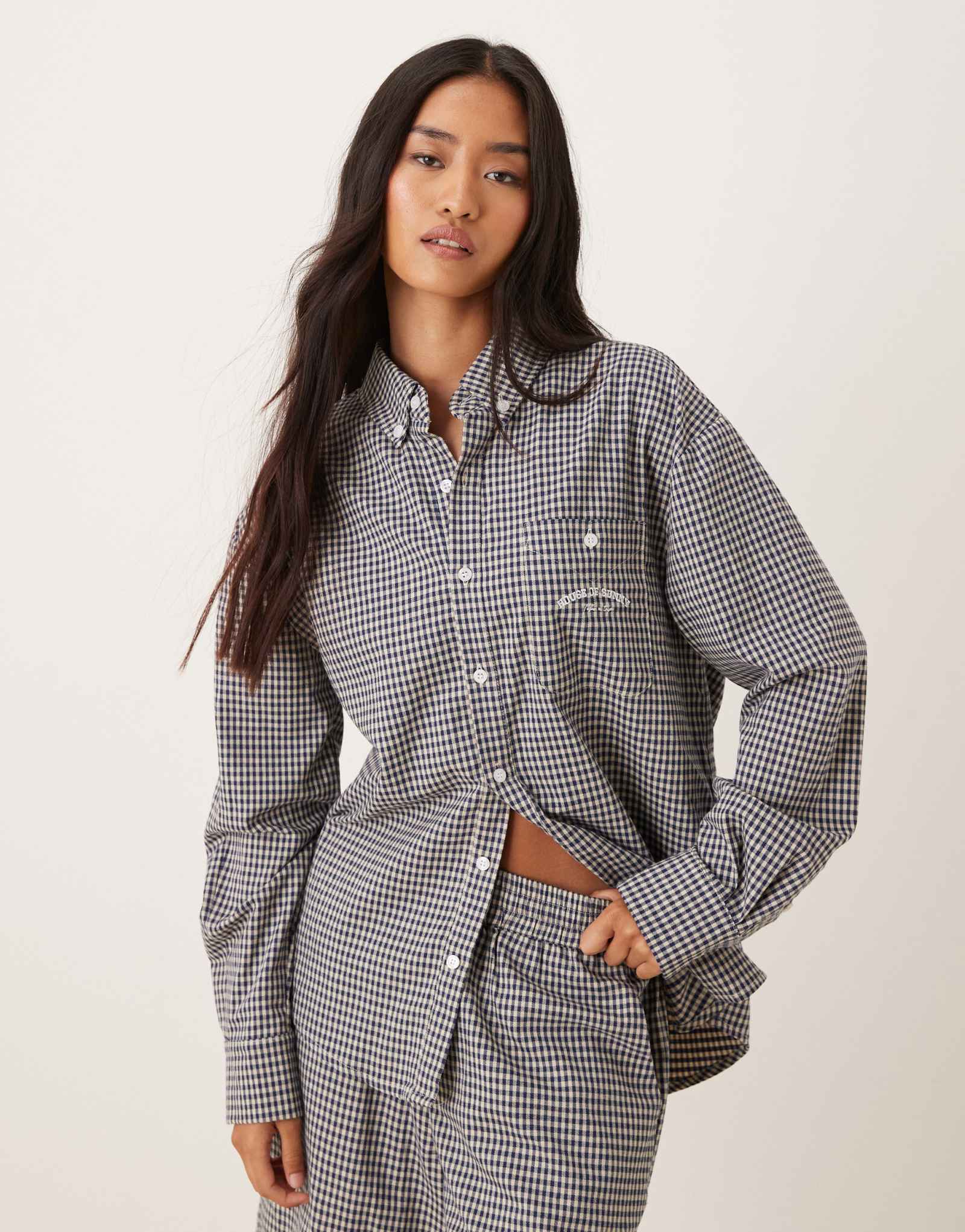 Рубашка-оверсайз в клетку House of Sunny темно-синего цвета - часть комплекта