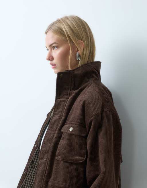House of Sunny chevy cord funnel neck jacket in dark brown | ASOS