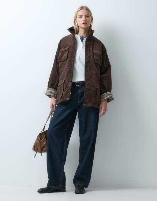 House of Sunny chevy cord funnel neck jacket in dark brown | ASOS