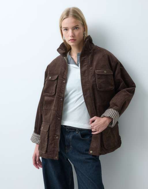 House of Sunny chevy cord funnel neck jacket in dark brown | ASOS