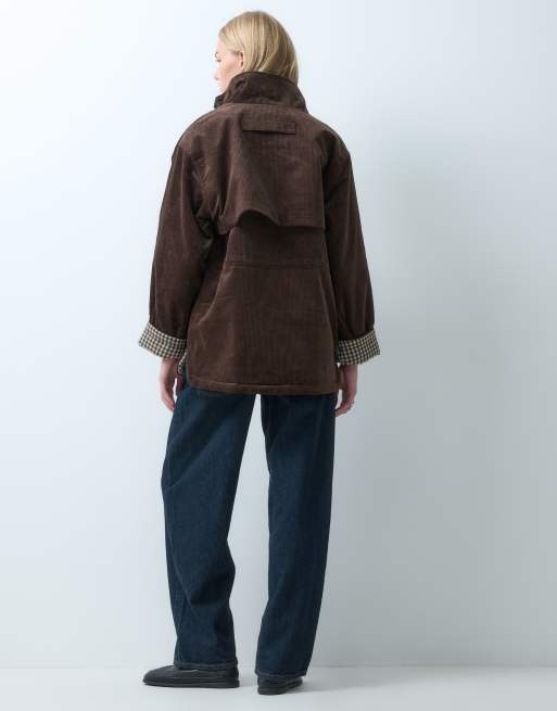 House of Sunny chevy cord funnel neck jacket in dark brown | ASOS