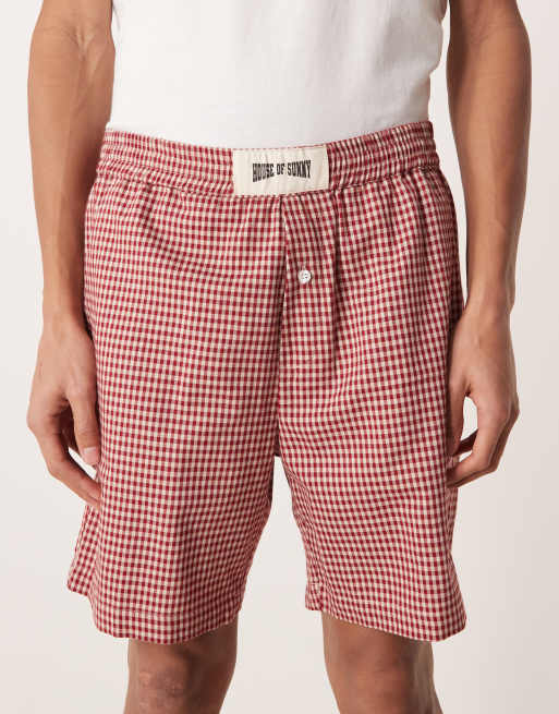 House of Sunny classic lounge box fit shorts in ruby check, 4 of 5