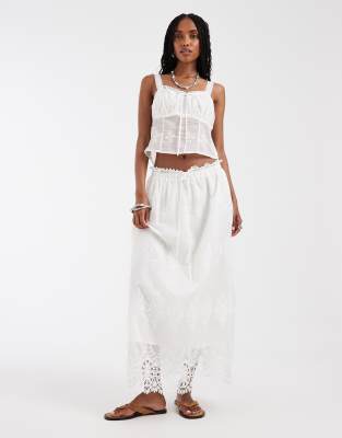 House of Sunny co-ord  blossom embroidered lace midaxi skirt in white