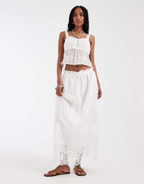 House of Sunny co-ord  blossom embroidered lace midaxi skirt in white - view 1