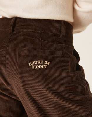 House Of Sunny Cord Straight Leg Pants In Animal Print