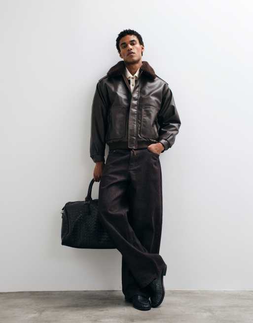 House of Sunny cruise flight jacket with detachable collar in brown, 2 of 5