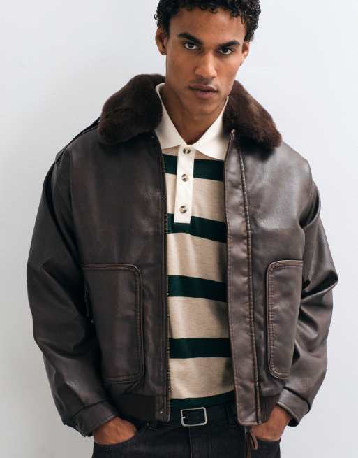 House of Sunny cruise flight jacket with detachable collar in brown, 3 of 5