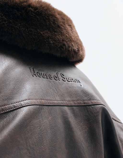 House of Sunny cruise flight jacket with detachable collar in brown, 4 of 5