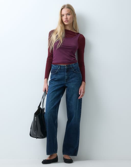 House of Sunny double layer long sleeve mesh top in burgundy, 3 of 4