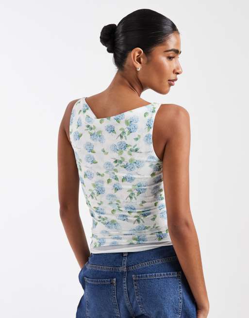 House of Sunny double layer mesh top in blue hydrangea print, 4 of 4