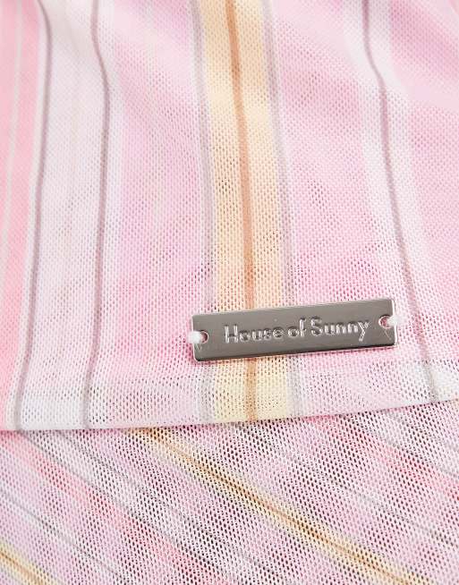 House of Sunny double layer mesh top in yellow pink stripe, 2 of 5