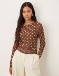 [House of Sunny] House of Sunny double layer polka dot mesh long sleeve top in brown 6 BROWN