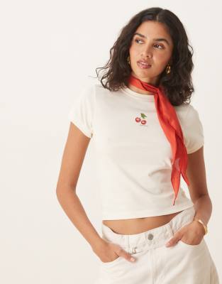 House of Sunny Exclusive cherry motif baby t-shirt in cream-White