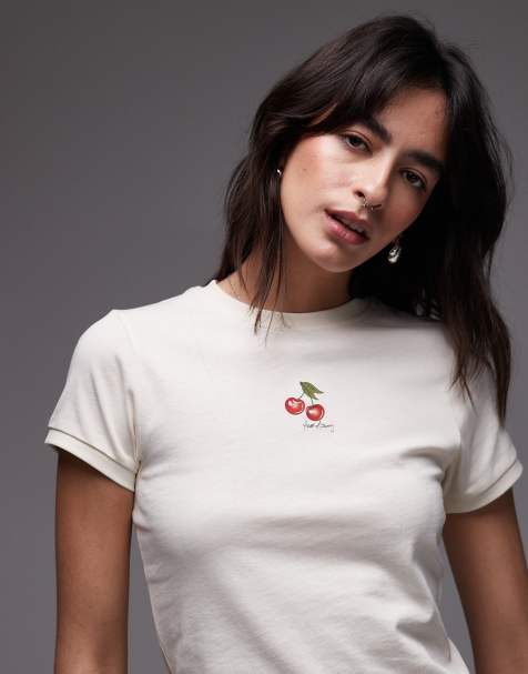 House of Sunny Exclusive cherry motif baby t-shirt in cream - view 1