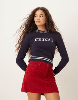 House Of Sunny Fetch Crew Neck Cropped Sweater In Blue