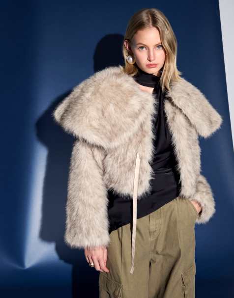 House of Sunny Gaia faux fur jacket with detachable sleeves and cape in cream - view 1