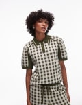 [House of Sunny] House of Sunny gingham putting polo t-shirt in green (Part of a set)-White S Green check