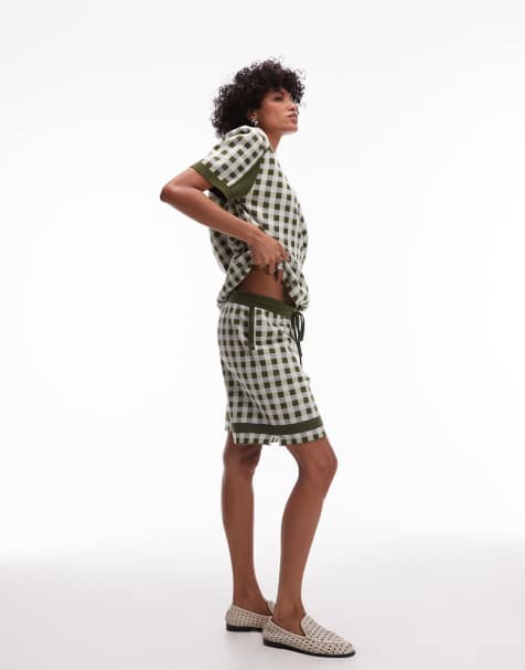 House of Sunny gingham putting short co-ord in green