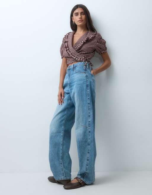 House of Sunny gingham ruffle top in burgundy, 2 of 4