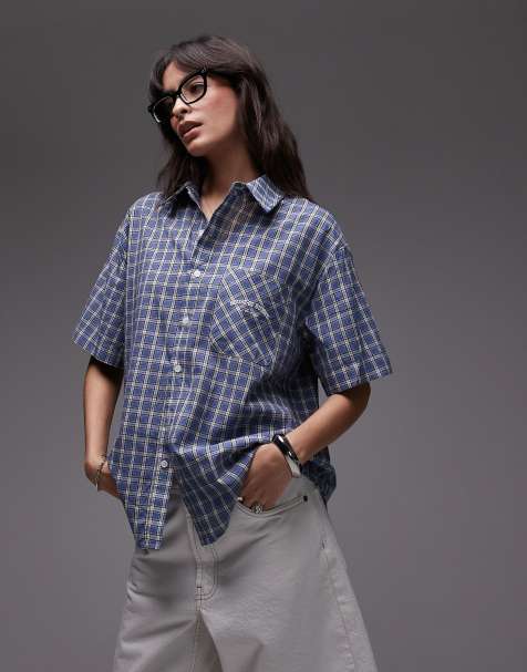 House of Sunny grandad check button through shirt in multi - view 1