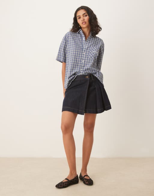 House of Sunny grandad check button through shirt in multi, 2 of 4