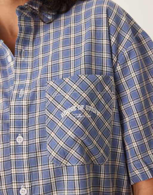 House of Sunny grandad check button through shirt in multi, 3 of 4