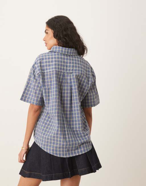 House of Sunny grandad check button through shirt in multi, 4 of 4