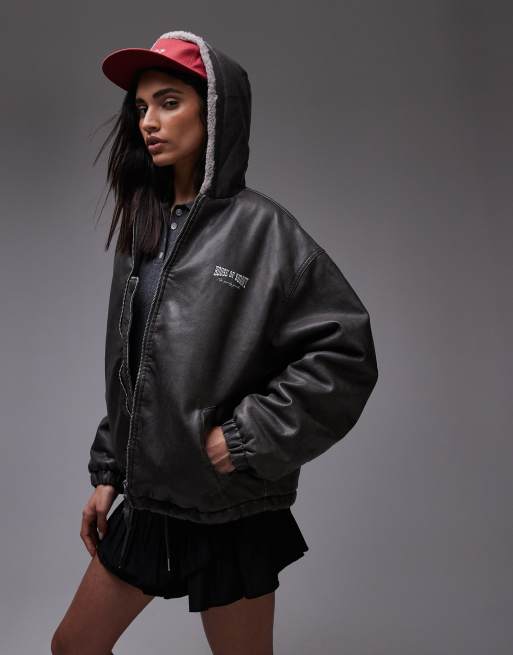 House of Sunny hooded jacket with faux fur lining in dark gray