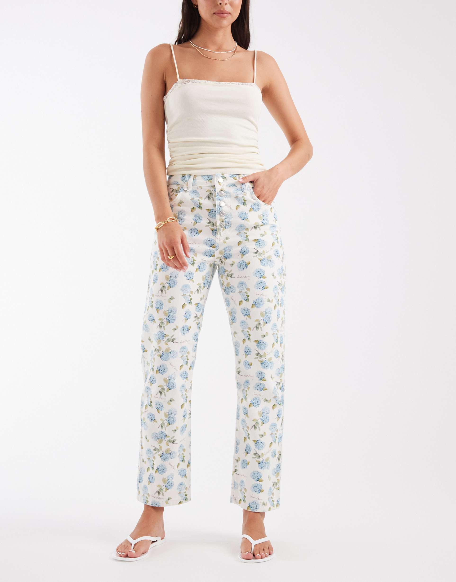 house of sunny hydrangea jessie denim jeans in ditsy blue floral