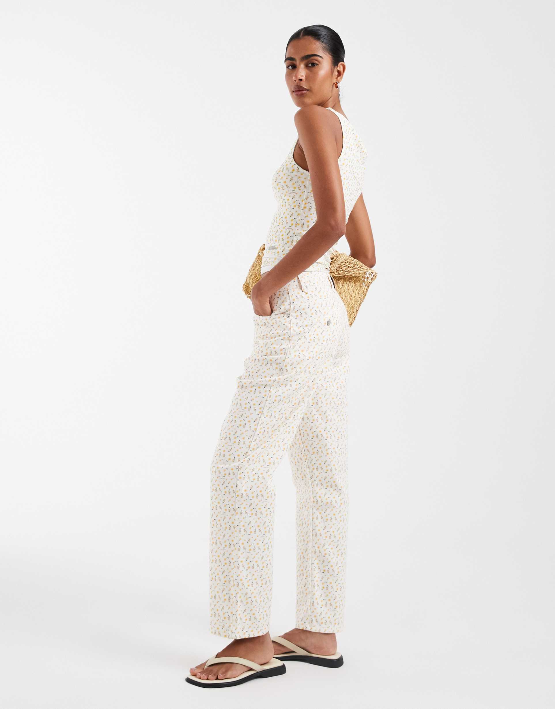 house of sunny jessie denim pants in yellow buttercups